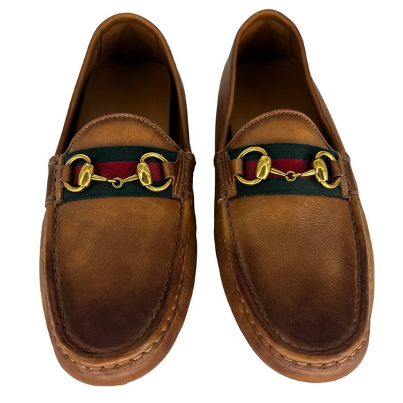 Gucci Web Horsebit Leather Driver Moccasins in Brown - Picture 7 of 16